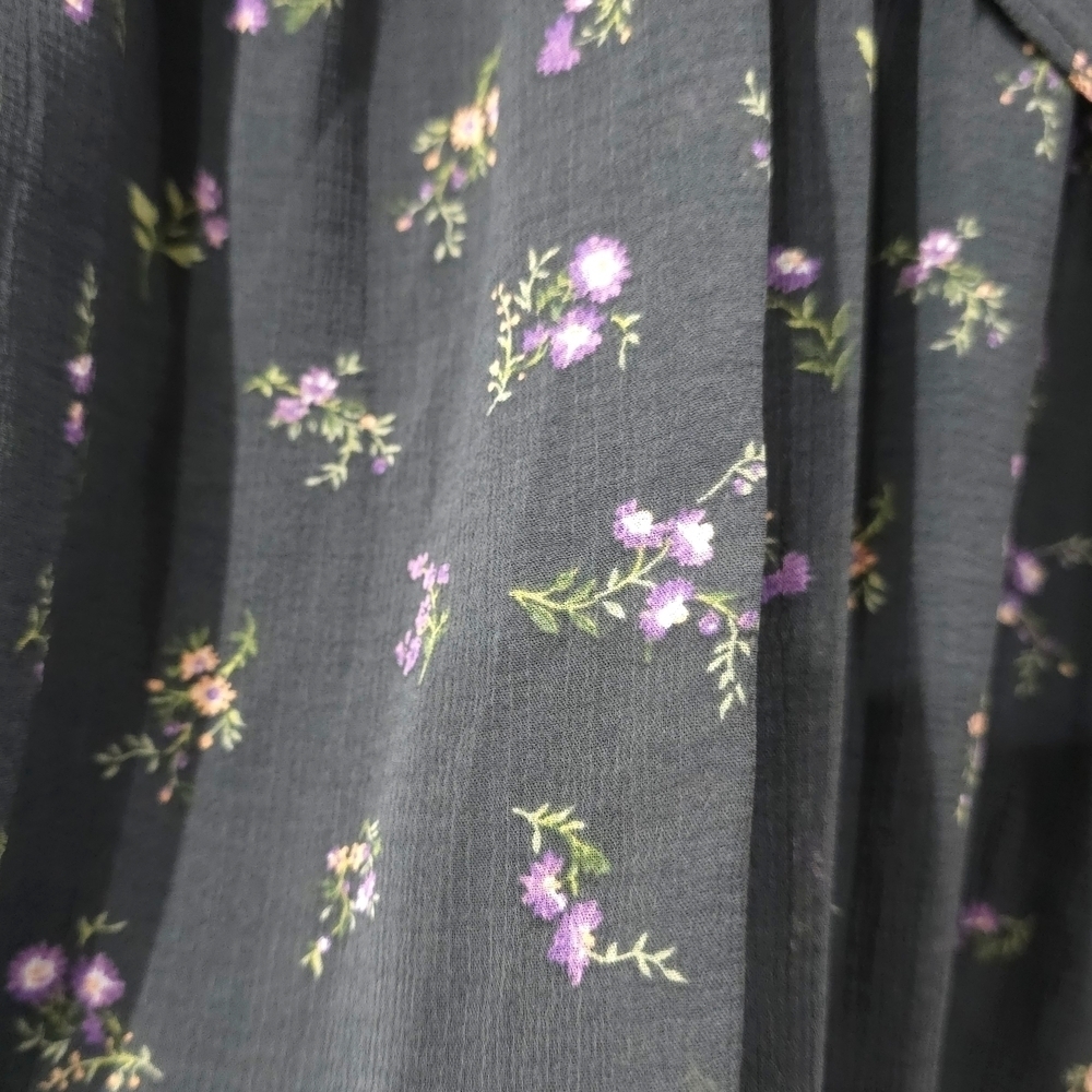 AMERICAN EAGLE Floral Mini Dress Vneck Ruffle Collar Gray Purple Cottage Core L - Picture 7 of 16